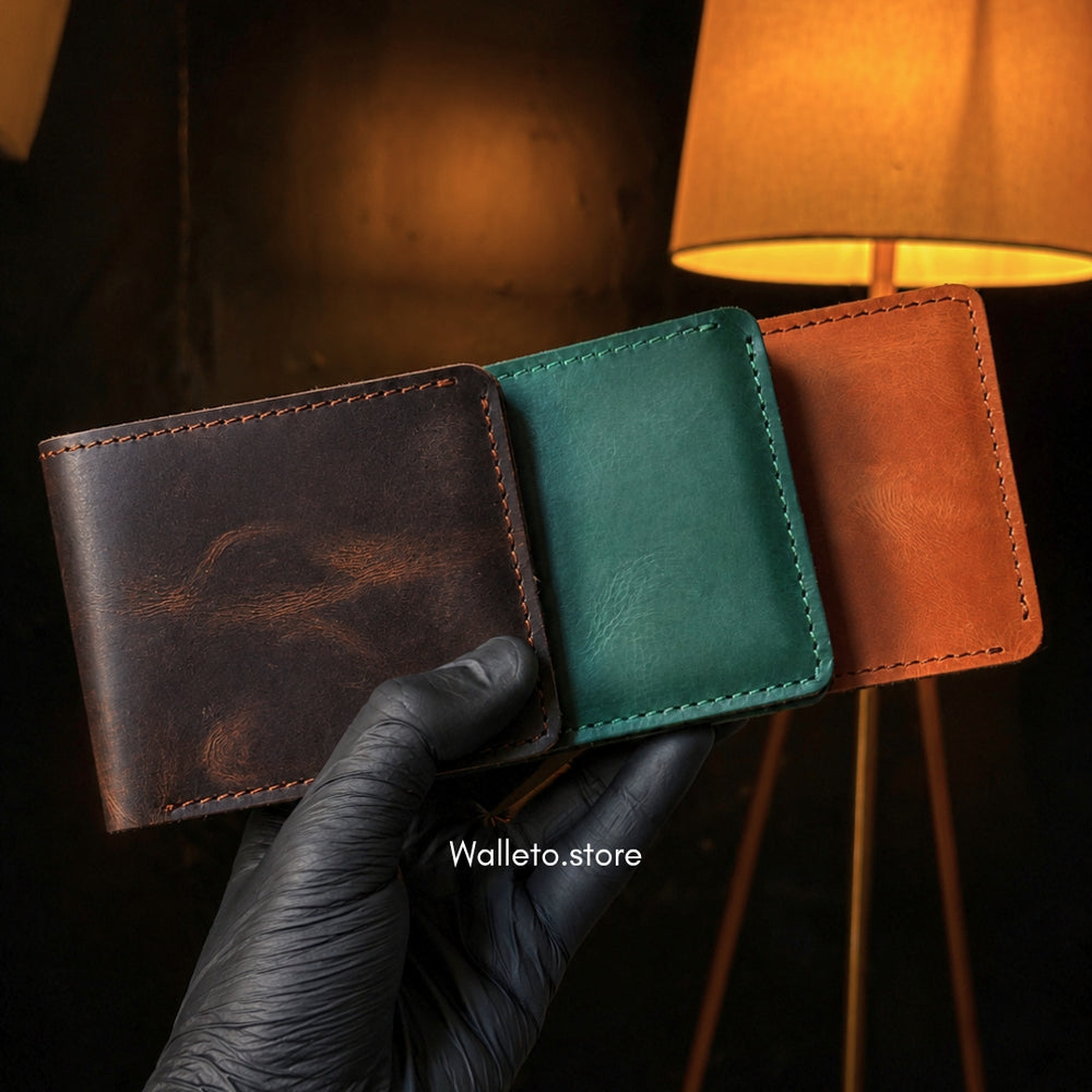Vintage Pull-Up Wallet – Premium Pure Bull Leather Bifold Wallet